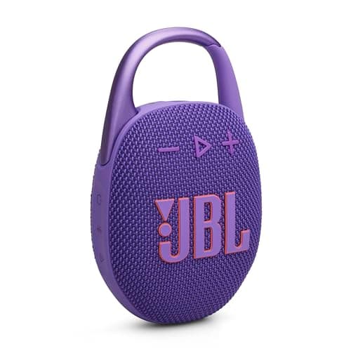 JBL Clip 5 - Ultra-Portable, Waterproof & Dustproof Bluetooth Speaker, Big JBL Pro Sound with Punchy bass, Integrated Carabiner, Up to 12 Hours of Play, Made in Part with Recycled Materials (Purple)