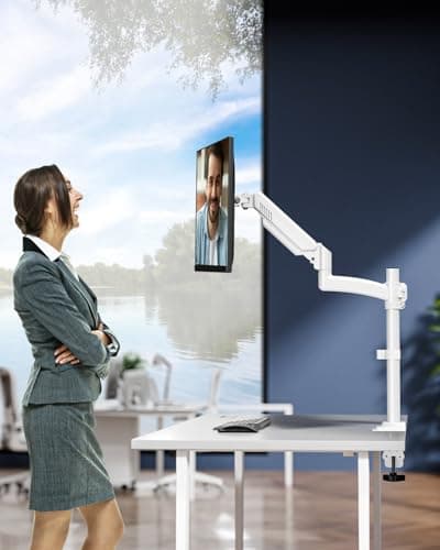 ErgoFocus Single Monitor Mount Holds Max 22lbs, 13-32 inch Monitor Desk Mount, Height Adjustable Tall Monitors Arm, Monitors Stand with Tilt Swivel Rotation, VESA 75 100mm, White, Freelift 9