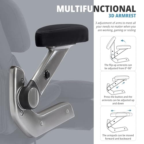 Fabric Big and Tall Office Chair 700lbs-High Back Executive Cloth Computer Chair with Adjustable Lumbar Support 3D Flip Arms Plus Size Rubber Wheels-Extra Wide Large Desk Chairs, Heavy Duty Metal Base 6