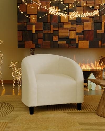 GarveeHome Accent Chair Living Room Chairs Boucle Barrel Chairs Round Armchairs for Bedroom Waiting Room Office Reception Chairs(Cream)