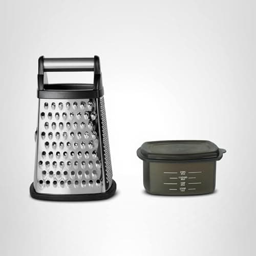 KitchenAid Gourmet 4-Sided Stainless Steel Box Grater for Fine, Medium and Coarse Grate, and Slicing, Detachable 3 Cup Storage Container and Measurment Markings, Dishwasher Safe, 10 inches tall, Black 8