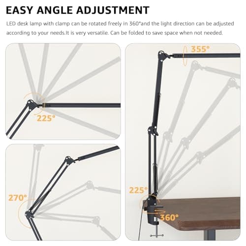 Upgrade Swing Arm LED Desk Lamp with Clamp, 80 LED Beads, 5 Color Modes & 11 Brightness Levels, 360° Adjustable Arm, Eye-Caring Light CRI95, Timer & Memory Function, for Office, Study, Crafting 5