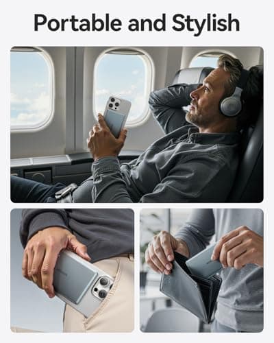 Portable Charger, 5000mAh Ultra Slim Power Bank for Magsafe Qi2, Card Size Magnetic Battery Pack USB C PD 20W Fast Charging, 15W Wireless Powerbank Compatible with iPhone 17 16 15 14 13 12 Series 6