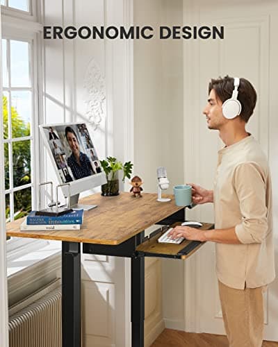 ErGear Electric Standing Desk with Keyboard Tray, 44x24 Inches Adjustable Height Sit Stand Up Desk, Home Office Desk Computer Workstation, Vintage Brown 5