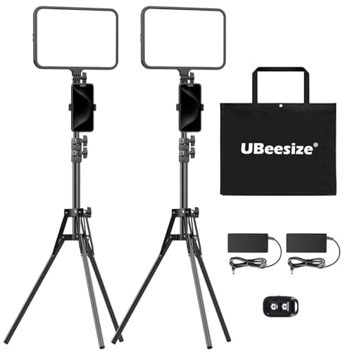 UBeesize 2 Pack LED Video Light Kit, Photography Lighting, 13" Studio Lights with 65" Tripod Stand and Phone Holders, Podcast Lighting for Video Recording,Tiktok,YouTube