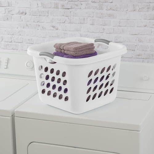PEtbon 1.5 Storage Bushel Square Laundry Basket Plastic, Laundry Hamper White 5