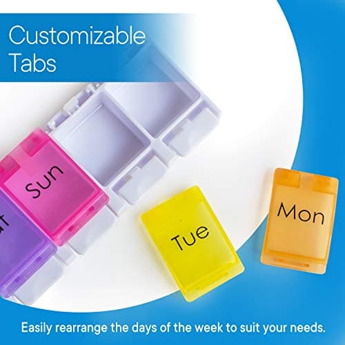 RMS Weekly and Daily Pill Organizer - 7 Day Pill Planner, Dispenser Case for Medicines, Vitamin Supplements with Easy Press Open Design and Large Capacity (Once Per Day) 5