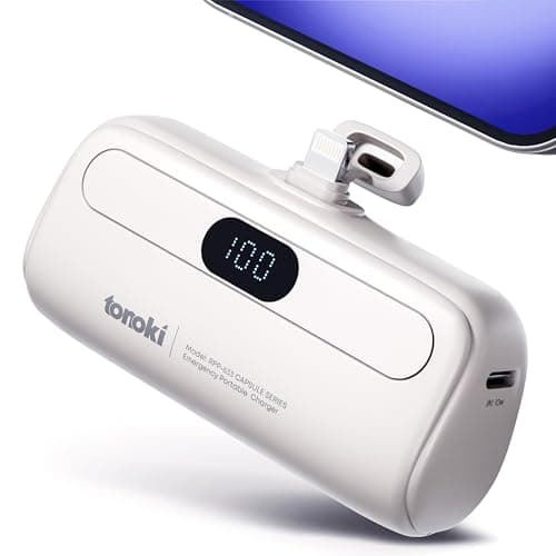 TONOKI 5000mAh, Compact Lightning Power Bank for iPhone 14/13/12/11/10/XS/XR/X/8/7/6/5 and Mini iPad, Fast Charging, Small Portable Charger, Extra Battery Pack, On The go Charger (White, Lightning)