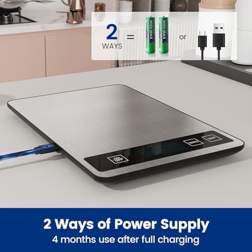 【33 lb & USB Rechargeable】 Digital Kitchen Food Scale Kitchen Scale, Stainless Steel Digital Weight Grams and Oz, Baking and Cooking, 0.1oz/1g Precise, 6 Weight Units (B1) 5