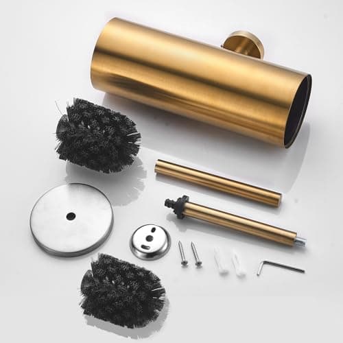 TINYROW Toilet Brush with Holder for Bathroom Toilet Bowl Brush Holder Toilet Bowl Cleaner Brush Wall Mounted Toilet Brush Brushed Gold 6