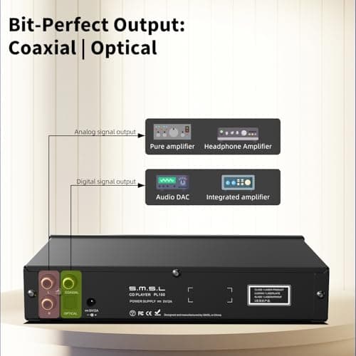 SMSL PL150 CD Player,Compatible with Standard CD,MP3 CD.Supports RCA,3.5mm and 4.4mm Headphones,Optical,Coaxial Output Interface,CS43198 Decoding Chip,Auitable for Laptops and Computers and Car 6