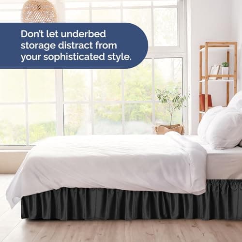Wrap Around Dust Ruffle Bed Skirt - Black - for Queen Size Beds with 12 Inch Drop - Easy Fit Elastic Strap - Adjustable Pleated Bedskirt w/Brushed Fabric - Wrinkle Free - for Women, Men, Kids & Teens 8