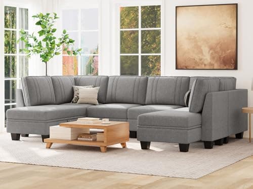Belffin Sectional Couch with Storage Ottoman, Convertible U-Shape Sectional Couch for Living Room, Grey