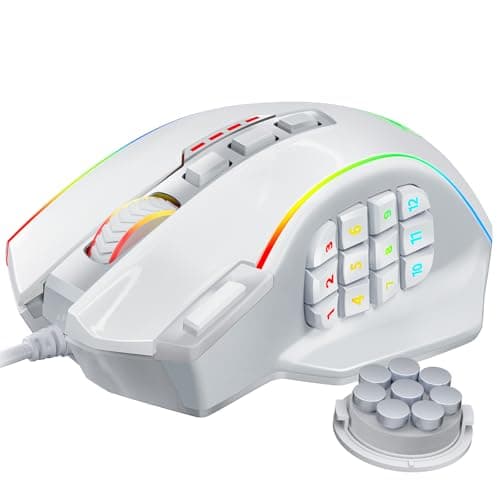 Redragon Gaming Mouse, MMO Gaming Mouse UP 12400 DPI, 19 Macro Programmable Buttons, RGB Mouse with 12 Side Buttons, 8 * 2.4g Weight Tuning for PC Laptop MOBA FPS, White