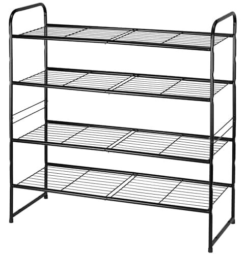 GEORIS 4-Tier Shoe Rack | Stackable Shoe Organizer | Wire Grid Shoe Storage Shelf Holds 22 Pairs of Shoes, Ideal for Entryways and Closets, Durable Metal Design in Stylish, Black