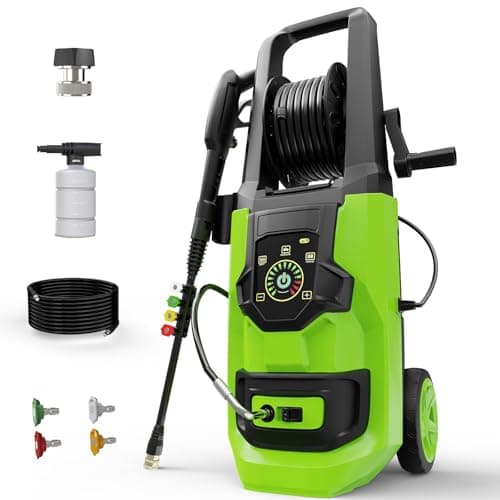 DECOKTOOL Pressure Washer, 5000PSI 3.2GPM Adjustable Touch Screen, Power Washer with 4 Nozzles for Driveways Furniture or Cars, Olive