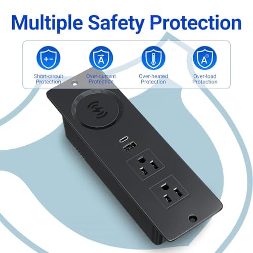 JACEPFY Recessed Power Strip 15W Wireless Charger, Recessed Outlet PD20W USB-C Fast Charging, Flush Mount Power Strip with 2 Outlets and USB Ports for Furniture Nightstand Sofa Table 7