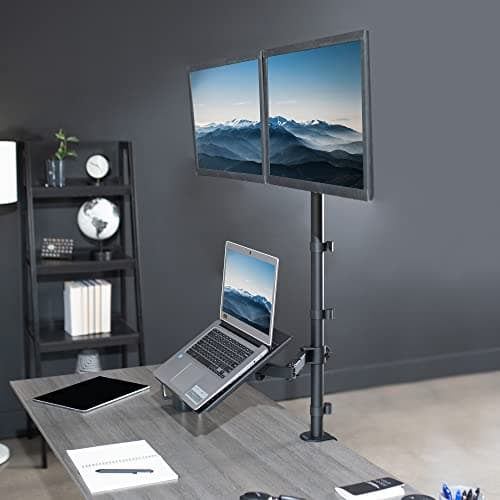 VIVO Laptop and Dual 13 to 27 inch LCD Monitor Stand up Desk Mount, Extra Tall Adjustable Stand, Fits Laptops up to 17 inches, Black, STAND-V012L 8