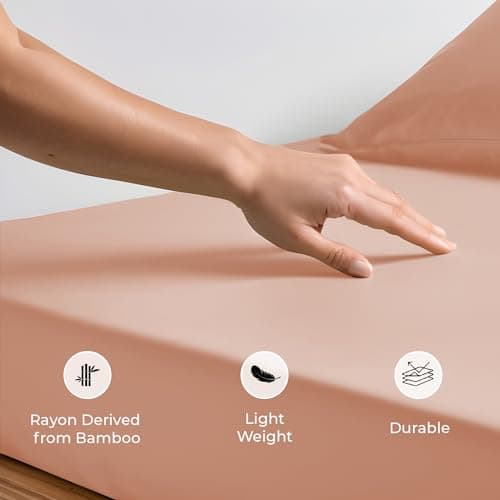 LINENWALAS Fitted Sheet Only Viscose Derived from Bamboo, Bottom Sheet for Full Size Bed – 16” Deep Pocket, All Around Snug Fit – Cooling, Breathable, Soft, Hypoallergenic (Rose Gold, Full) 6