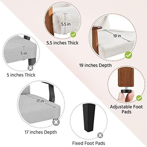 Yaheetech Fabric Accent Chair, Mid-Century Modern Armchair with Solid Wood Legs, Reading Leisure Chair with High Back for Living Room Bedroom Waiting Room,Ivory 6