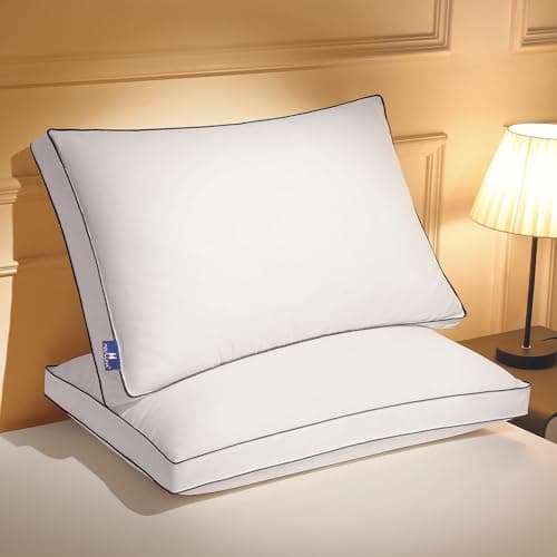 Mosluna Feather Down Pillows US Queen Size Set of 2 with Gusset, Down Surrounded Gusseted Pillows for Sleeping, Soft Fluffy for Side, Back Sleepers 20x28 in.