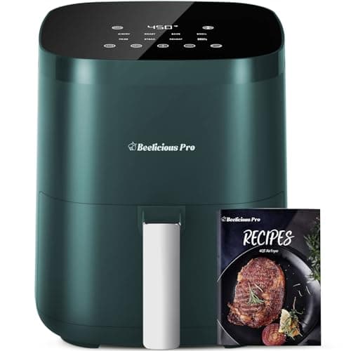 Air Fryer, Beelicious 8-in-1 Smart Compact 4QT Air Fryers, Shake Reminder, 450°F Digital Airfryer with Flavor-Lock Tech, Tempered Glass Display, Dishwasher-Safe & Nonstick, Fit for 1-3 People, Teal