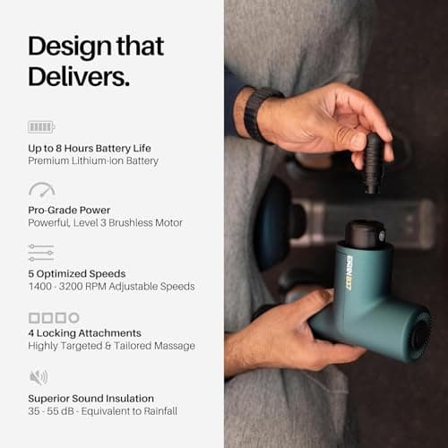 Ekrin Athletics B37v2 Massage Gun - Deep Tissue Massage with High-Powered Brushless Motor - Ergonomic Back Massager for Pain Relief - 5 Speeds, 4 Attachments - Ultra Quiet Hand-Held Massager 5