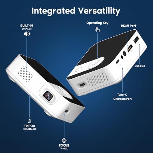 【3-hour Playtime】TMY Ultra Mini Projector, 1080P Support Portable Projector with WiFi and Bluetooth, Battery Powered Movie Projector, DLP Video Projector, Compatible with Phone/Pad/TV Stick/HDMI/USB 9