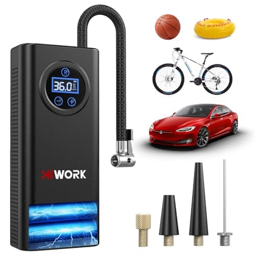 HIWORK Air Compressor, Tire Inflator Portable Air Pump 150 PSI for Car Tires Bikes Balls Balloons and Other Inflatables with Digital Gauge Cordless Electric Inflator Rechargeable 4000 mAh Battery
