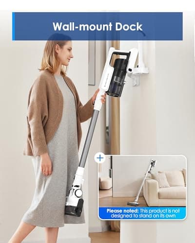 Tineco A20 Cordless Stick Vacuum Cleaner, Powerful Suction, 3 Modes for Multi-Level Messes, 1L Larger Dustbin, Ergonomic Dual-Handle Design, Wall-Mount Dock, LED Headlight 6