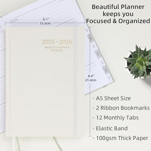 2025-2026 Planner - Weekly and Monthly Planner, July 2025 - June 2026, Linen Hardcover, 2025-2026 Calendar Planner Book with Tabs, Aesthetic, Perfect for Office Home School Supplies (Beige, A5) 6