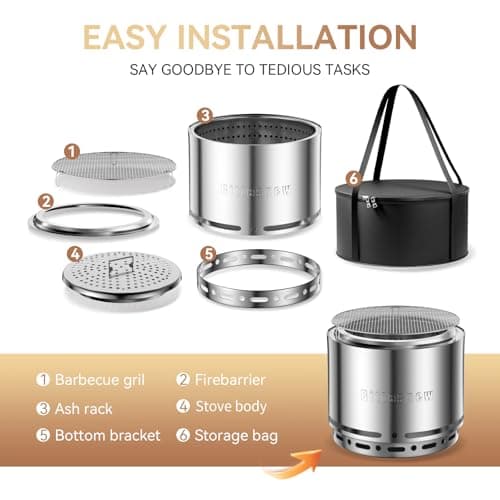 Smokeless Stove Fire Pit, Bittesnew 304 Stainless Steel Patio Fire Pit 19 Inch, Portable Outdoor Stove with Carrying Bag for Wood Buring, Camping Backyard, Patio, Garden, Picnic, 20 inch High 7