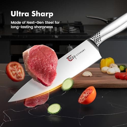 SYOKAMI Japanese Knives Set for Kitchen, Magnetic Knife Set with Block and Sharpener, Stainless Steel Knife Set as Gift for Couple, Wedding, Women or Mom with Gift Box, 14 PCS Black Dot 4