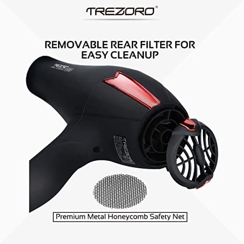 TREZORO Professional Hair Dryer with Diffuser, Ionic Ceramic Tourmaline Technology, 2000W Fast Quiet Drying, With Narrow & Wide Concentrator Nozzles, 3 Heat & 2 Speed Settings, Cool Shot Button, Black 8