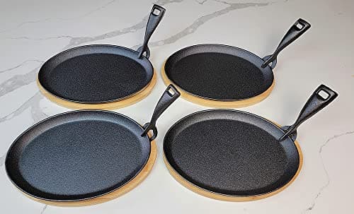 HAWOK Cast Iron Fajita pan with Bamboo Tray and Handle Set of 4 5