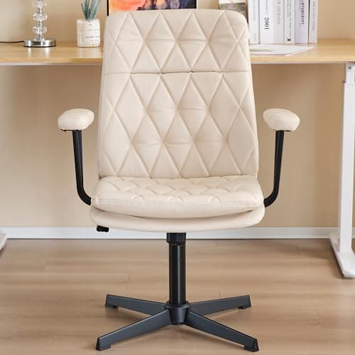 HoeuThien Desk Chair Without Wheels Swivel Tilt Home Office Chair with Criss Cross Legs Solid Accent Armchair Cream White 7