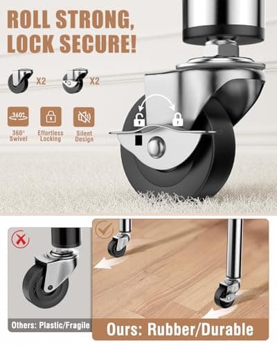 100% Stainless Steel Clothing Rack Load 760LBS, Ultra-Stable Heavy Duty Clothes Rack W/ Reinforced Rubber Ring, Extendable Adjustable Rolling Garment Racks W/ Sturdy Wheel for Portable Hanging Clothes 6