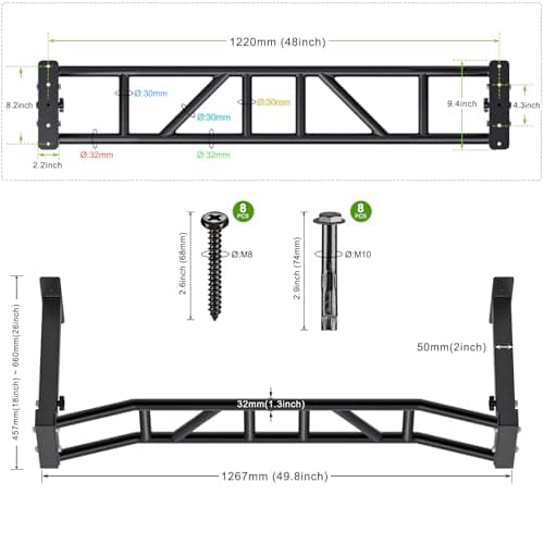 Kipika 48" Ceiling Mounted Pull Up Bar, Heavy Duty Multi-Grip Chin Up Bar,Mounted Pull Up Bar,Height Adjustable, Ideal for Home Gym and Strength Training 5
