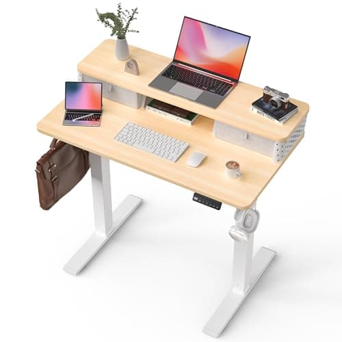 FiCiHi 40x24 Inch Standing Desk with Drawers, C-Clamp Mount Compatible, Electric Adjustable Height Computer Small Stand Up Desks, Home Office Sit Stand Table with 3 Preset Heights, Maple