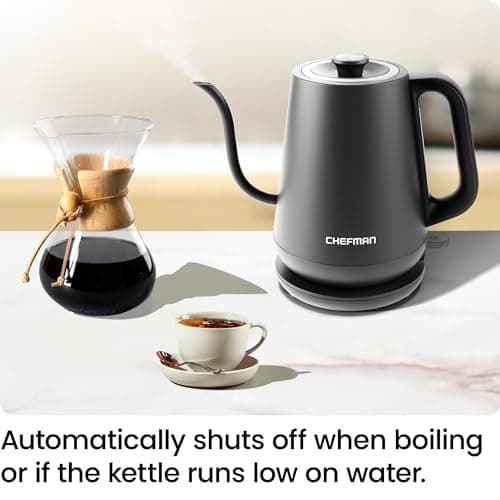 Chefman Gooseneck Electric Kettle, 0.8L Pour Over Tea Kettle for Coffee and Tea, One-Touch Operation, Boil-Dry Protection, Auto Shut-Off, Ultra-Fast Hot Water Boiler – Black 7