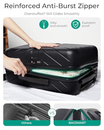 BAGSMART Carry On Luggage 22x14x9 Airline Approved With TSA Lock, 1OO% Polycarbonate Hardside Luggage with Spinner Wheels, Durable Hard Shell Carry On Suitcase 20 inch Black 6