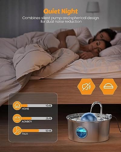 AONBOY Cat Water Fountain Stainless Steel, 108oz/3.2L Cat Fountain, Pet Water Fountain with Water Level Window, Hemispherical Shape, Multi-Filter, Silent Pump, Water Tap, Provides Flowing Water 3