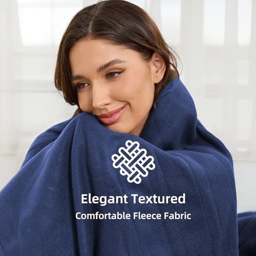 RALYSUN Electric Heated Blanket Full Size 72''x84'' Fleece Fabric Machine Washable Warm and Cozy, 4 Heating Levels & 10H Auto-Off, Dark Blue 5