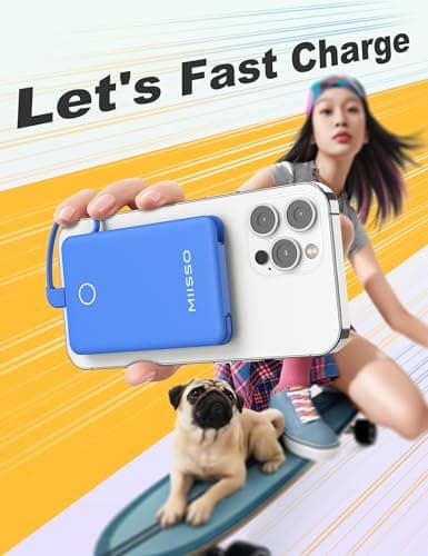miisso 6000mah Ultra Slim Built in Cables Power Bank, Card Size Built in USB C Cords Battery Pack Portable Charger for Phones, 3 Output External Battery Pack Compatible with iPhone, Deep Blue 7
