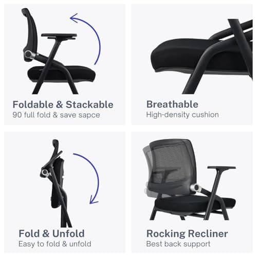 SLKJChr 2 Pack Foldable Office Chairs with Wheels, Mesh Back, Arms and Portable - Folding Office Chairs for Conference Room Chair, Office Guest & Reception & Meeting Chair - (Black) 300 lbs. 6