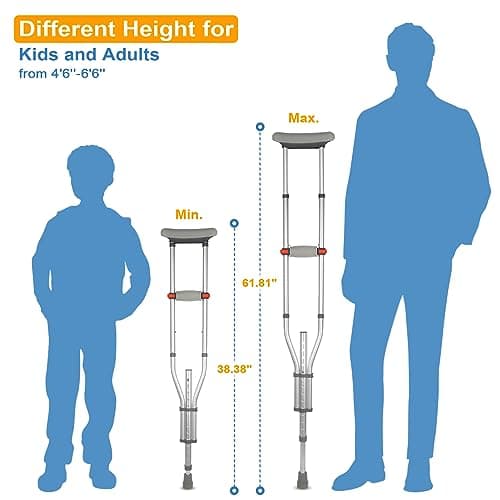 FlyingJoy Lightweight Underarm Crutches with Height Adjustment up to 300 LBS, Aluminum Walking Aid for Teens to Adults Range 4’6”– 6’6”, Durable Crutches with Underarm Pad and Hand Grip, 1 Pair 7