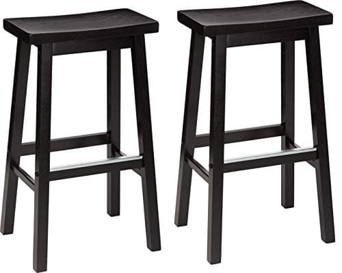 Amazon Basics Solid Wood Saddle-Seat Counter Height Bar Stools for Kitchen Island and Home Bar with Footrest, 29-Inch Height, Black, Set of 2
