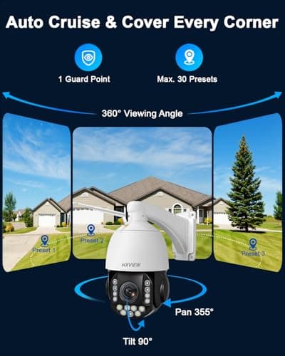 HXVIEW 4K PTZ Security Camera Outdoor with 30X Optical Zoom, 1000FT Night Vision, 8MP 360° WiFi Wireless RTSP IP Camera, Auto Tracking, Person/Vehicle Detection, 2.4/5GHz Wi-Fi, 2-Way Audio 5