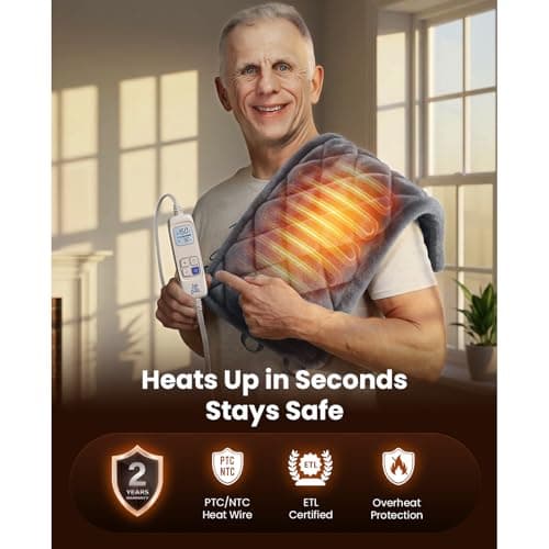 BOB AND BRAD Far Infrared Weighted Heating Pad for Back Pain Relief, FSA-HSA Eligible, 12"x24" Electric Heat Pad With Auto Off, 6 Heat & Hands-Free Strap, Moist Heat Therapy for Neck, Shoulder, Cramps 5