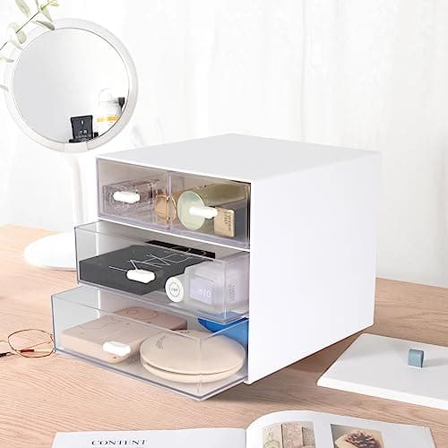 Yunqing Desk Organizer with 4 Clear Drawers - Plastic Desk Organizers and Accessories, Stackable Drawer Organizer Makeup Organizer, Multifunctional Office Organization for Pencils, Paperclips, Tape 7